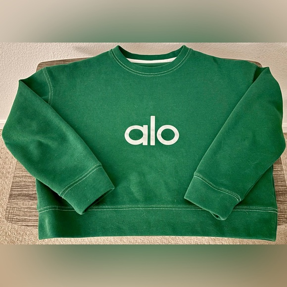 ALO Yoga Tops - ALO Yoga Green Logo Crewneck Sweatshirt